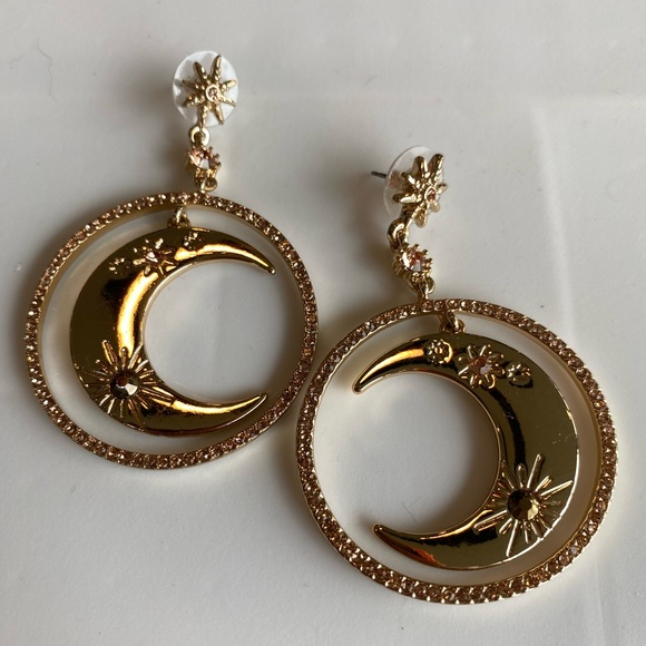 Jewelry - New Gold Tone Moon Dangle Earrings